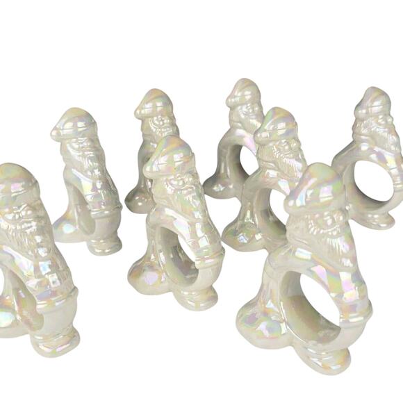 8 pc Vintage Iridescent Santa Claus Lusterware Napkin Rings Holders Christmas - Picture 3 of 12